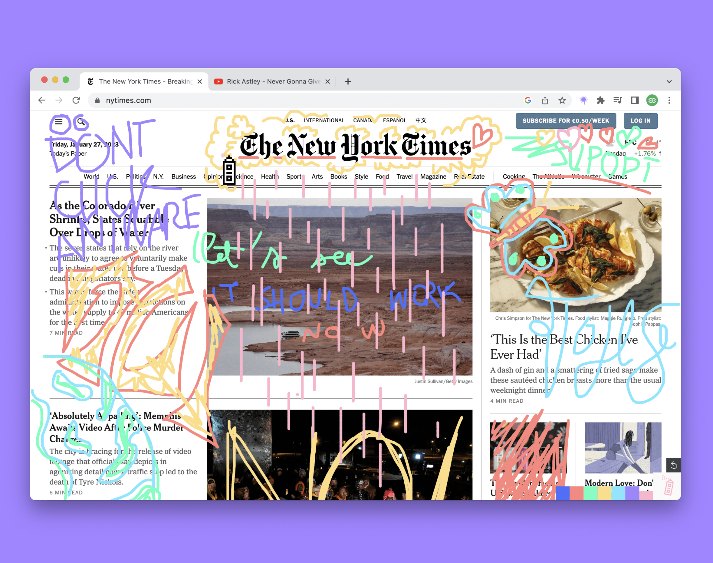 Write graffiti over web pages